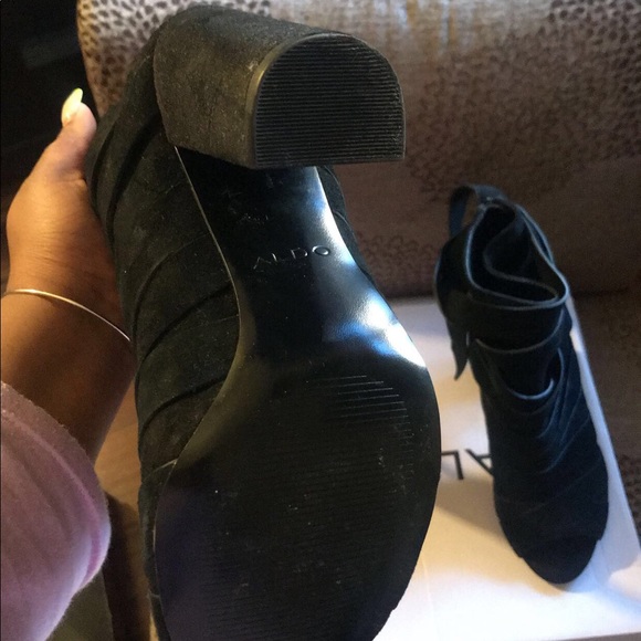 Black lace up suede open toe heels - Picture 3 of 4